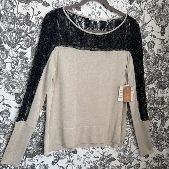 RACHEL Rachel Roy Shanghai Chic in Dove knit top with black lace yoke inset XL - Picture 5 of 13